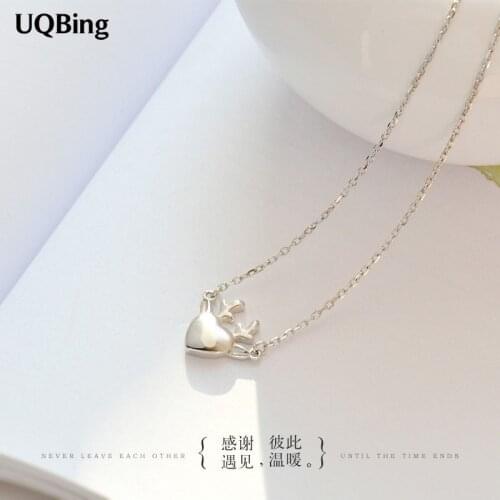 Drop Shipping 925 Sterling Silver Necklaces Heart Antlers Pendants&Necklaces Jewelry Collar Colar de Plata