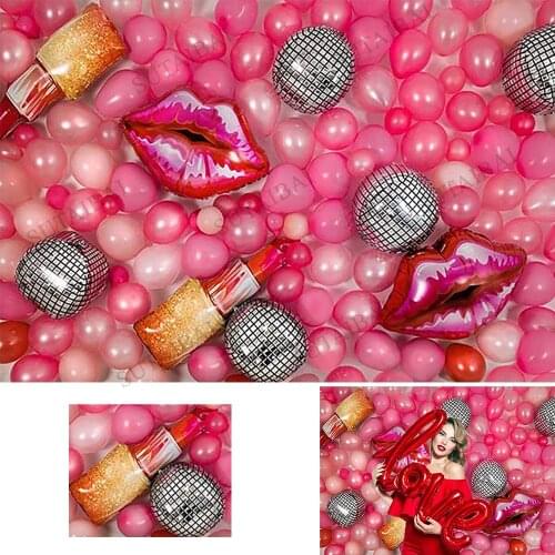 7x5ft Photography Backdrops Pink Balloons Wall Lips Lipstick Decorations Wedding Bridal Shower Party Photo Studio Background
