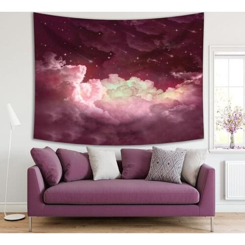 Tapestry Shooting Stars and Clouds Starry Summer Night Sky Nature Dreamy Creative Artwork Blue White Burgundy