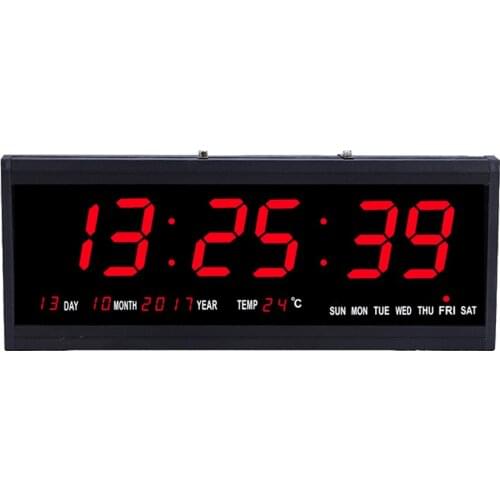Hot Sale Digital Wall Clock Big LED Time Calendar Temperature Wall Clocks 110-240V Modern Design Home Wall Watch Decor EU Plug