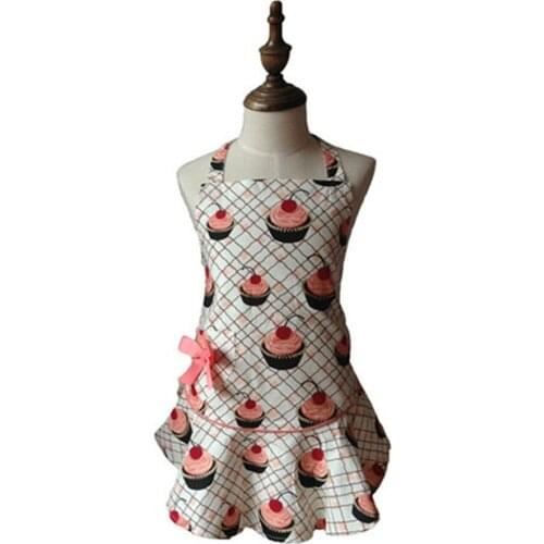 JS Pink Cherry Cupcake Retro Kitchen Apron Kid Girl Avental de Cozinha Divertido Tablier Cuisine Pinafore Apron