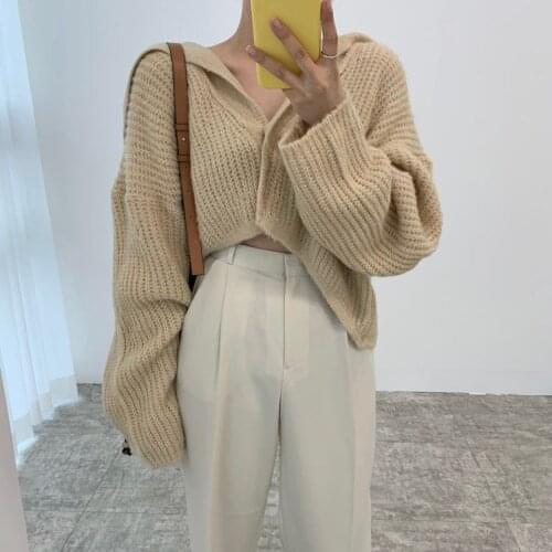 Alien Kitty High Waist Cardigans Sweaters Chic Sailor Collar Solid New Autumn 2021 OL Loose Lazy Style Elegant Hot Women Tops