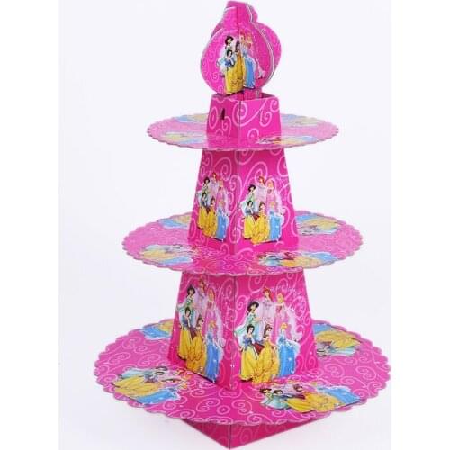 1pcs Princess Baby Shower Girls Birthday Party Decorations Supplies 3 Tier Cardboard Cupcake Stand 24 Cupcakes