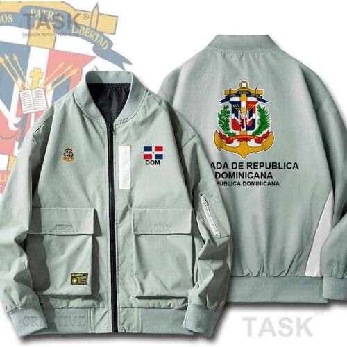 Bomber Military Biker Jacket Navy Dominican Republic Dominicana DOM Dominica Zipper Jacket Big Pockets Harajuku Hip Hop Coat