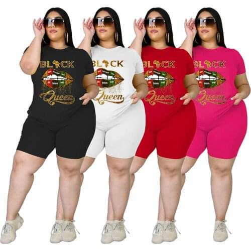 Summer Lips Tracksuit Set Stretch Loose Crop Top Casual Shorts Sets Plus Size 2 Piece Set Women Outfits Dropshipping Wholesale