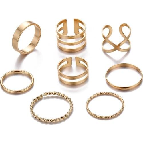 IFMIA 8 Pcs/Set Simple Design Round Gold Color Rings Set For Women Handmade Geometry Finger Ring Set Female Jewelry Gifts