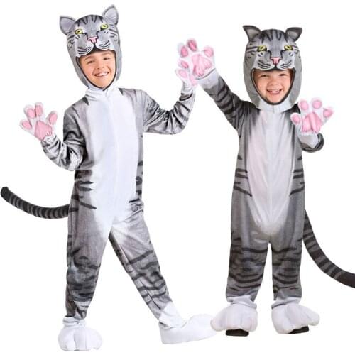 New Halloween Child Kid Baby Animal Cosplay Costume Grey Cat Tabby Cat Tiger Jumpsuits School stage performance Chis Sweet Home