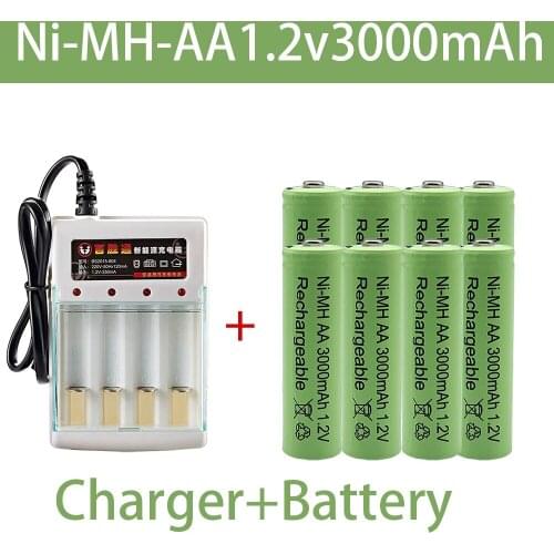 1,2V3000 mAh NI MH AA Pre-cargado bateras recargables NI-MH recargable AA batera para juguetes micrfono de cmara charger+battery