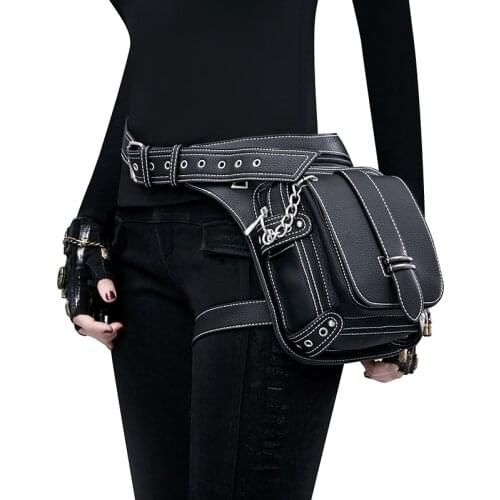 Women PU Leather Waist Bag Motorcycle Drop Leg Fanny Pack Hip Belt Phone Pouch Female Messenger Shoulder Crossbody Bag Fashion