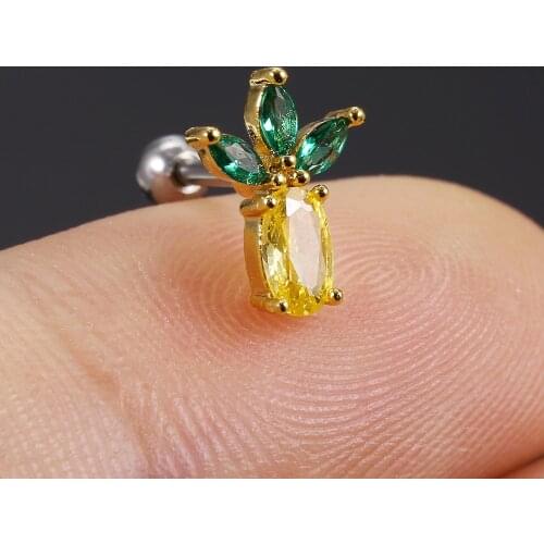 1Pcs Korean Fashion Cute Sweet Girl Fruit Cherry Strawberry Pineapple Studs Earrings Women CZ Cartilage Helix Piercing Earrings