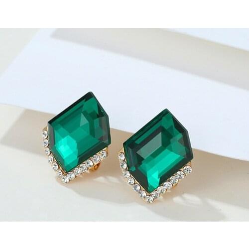 Vintage Female Crystal Square Small Earrings Charm Rose Gold Color Clip Earrings For Women Luxury Zircon Stone Wedding Earrings