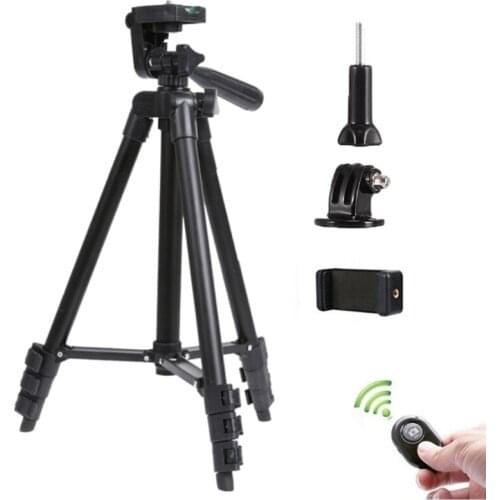LX0B Phone Tripod Extendable Lightweight Aluminum Phone Tripod Stand with Cell Phone Mount Holder and Wireless Remote