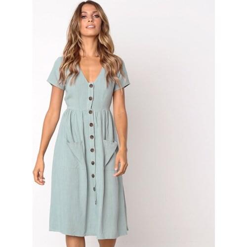SROEKKY Summer Dresses With Buttons