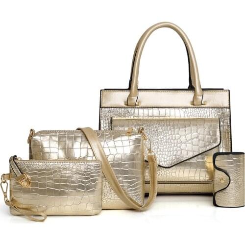 SGARR Luxury Women PU Leather Handbags Fashion Ladies 4 Pieces Set Shoulder Bag Famous Designer Casual Big Crocodile Tote Bags