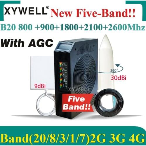 Amplifer 4G B20 800 900 1800 2100 2600Mhz Five-Band Cellphone Cellular Booster GSM Repeater 2G3G4G Signal Amplifier LTE UMTS DCS