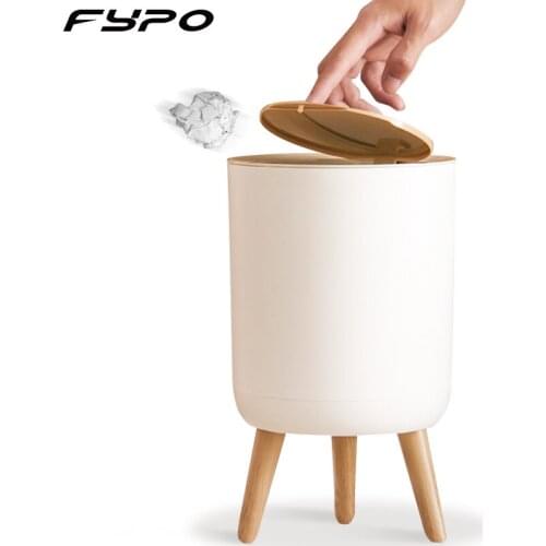 Japanese-style trash can ,Simple Press Trash Storage Bin ,Rubbish Bin with Lid,High-foot Imitation Wood Grainround Trash Can