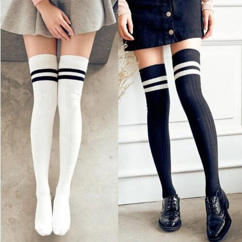 Women Cotton Thigh High Over The Knee Stockings Sexy 2018 Warm Long Stocking Fashion Striped Knee Socks For Ladies