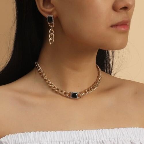 Fashion Metal Jewelry Sets Vintage Chain Choker Necklace For Women Gold Color Fashion Chunky Chain Necklaces Jewelery Costume