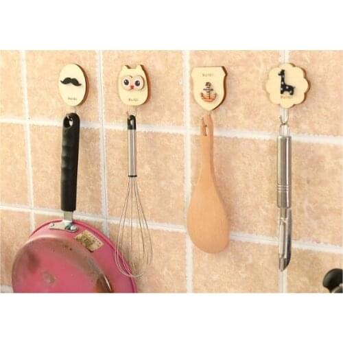 1PC Home Creative Animals Cute Wooden Non Stick Sticky Hook Fashion Cartoon Viscose Stereo Door Rear Hooks LF 034