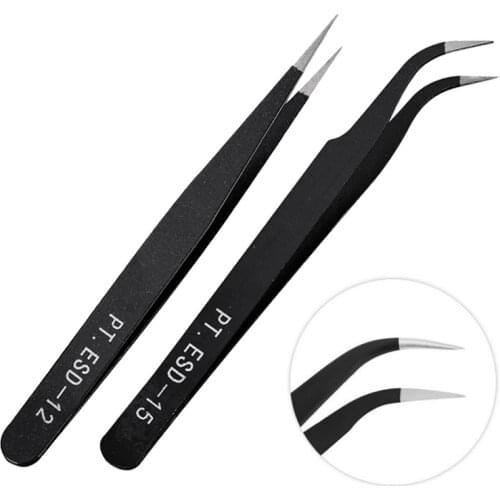 1pcs Curved Straight Eyebrow Tweezers Black Nail Art Rhinestones Picking Tools False Eyelash Extension Clip Nipper Makeup Tool