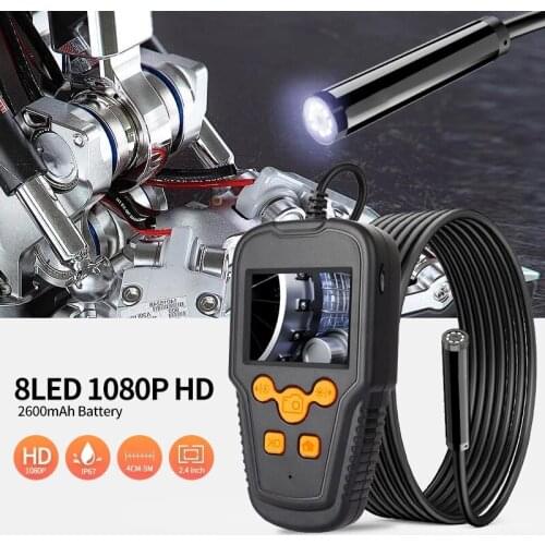 2.0 MP Borescope Inspection Camera with 2.4" IPS Screen IP68 Waterproof Sewer Snake Camera with 8 LED Lights Handheld Endoscope