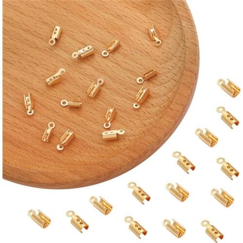 18K Gold Plated 20Pcs 3x8mm 6x8mm Brass Copper Crimp End Clasp for Cord Clasps DIY Necklace Bracelet Jewelry Making