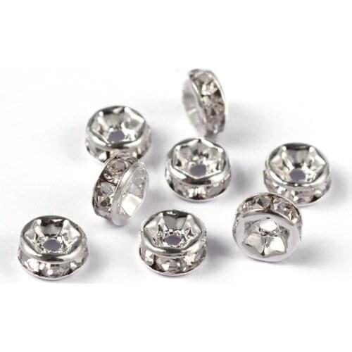 200pcs Grade AAA Rondelle Crystal Straight Flange Brass Rhinestone Spacer Beads for Jewelry Making Nickel Free 6x3mm Hole: 1mm