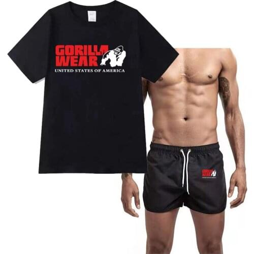 2021 Popular New Gorilla Letter Printed Pure Cotton Men 'S T -Shirt +Sports Shorts Set High Quality Sports Running