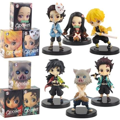 3pcs 8cm Q Posket Demon Slayer Figures Tanjirou Kamado Nezuko Agatsuma Zenitsu Hashibira Inosuke Tomioka Giyuu Anime Model Toys