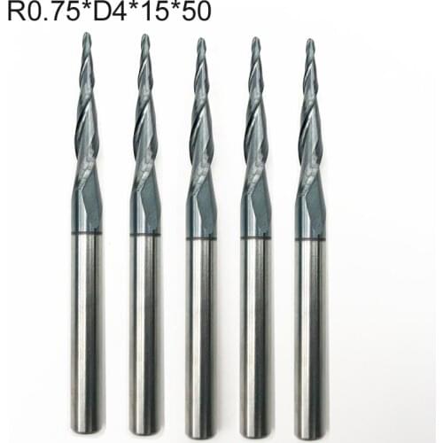 5pcs/lot R0.75*D4*15*50L*2F HRC55 Tungsten solid carbide Coated End Mill type