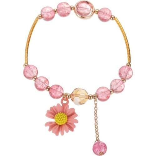 Blue Pink Yellow Clear Multicolor Beads Cute Flower Daisy Alloy Glass Bracelets For Women Fashion Gift For Bestfriends