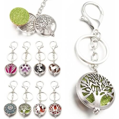 Essential Oil Diffuser Key Chain Men Jewelry Tree Cat Paw Love Wings Aroma Lockets Key Ring Women Men Gift 1pc Pads Keychain