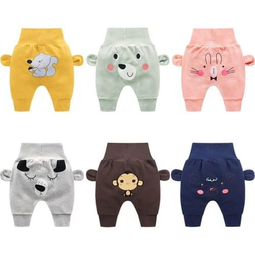 2021 Children PP Pants High Elastic Waist Care Belly Protection Trouser Korean Solid Cartoon Baby Boy Girl Kids Fall Clothes