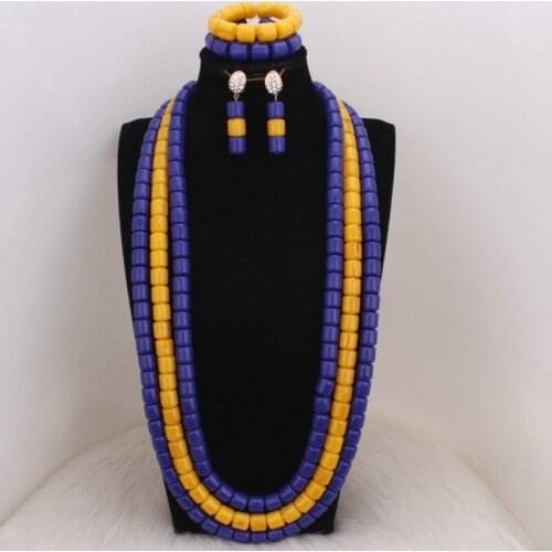 Dudo Ladies African Jewellery Multi-Color Royal Blue 3 Rows Long Necklace Set For Nigerian Wedding Party Wome Free Shipping 2019