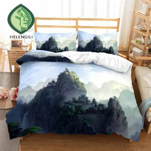 HELENGILI 3D Bedding Set Chinese Scenery Print Duvet Cover Set Bedclothes with Pillowcase Bed Set Home Textiles #ZGFJ13