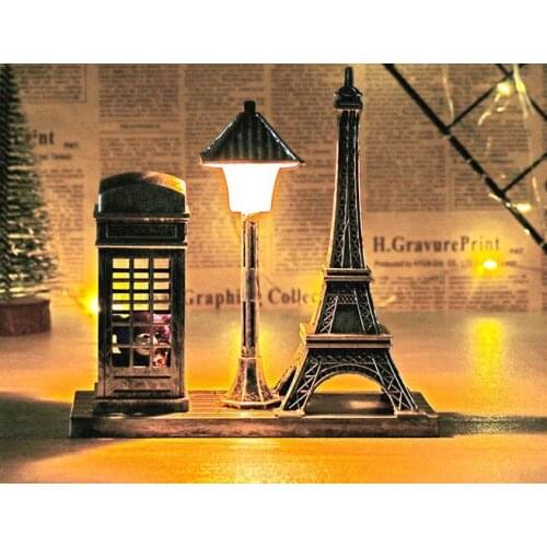 I0312 Retro Paris Tower Street Lamp Decoration 161 Student Gift Desktop Decoration Night Light Crafts