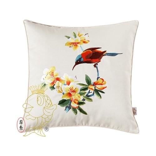 Chinese embroidery cotton Pure handmade flowers Birds gifts fashion pillow cushion jc004