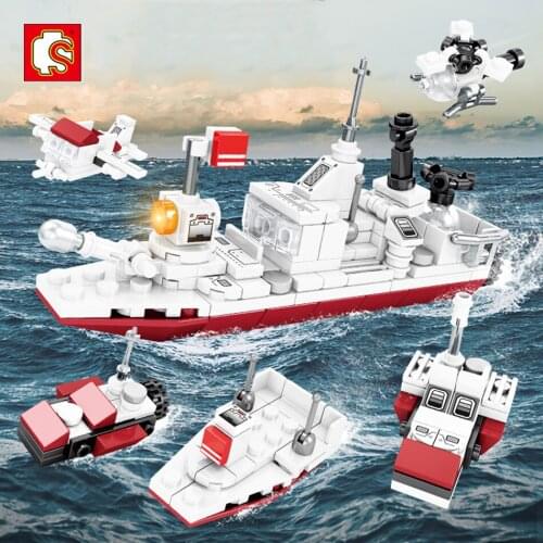 SEMBO 6IN1 Military Destroyer Tyrannosaurus Rex Model Building Block City Girls Merry Go Round Princess Castle Bricks Toys Child