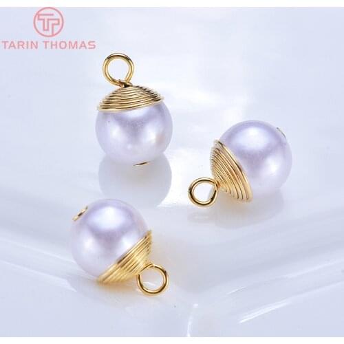 10PCS 10x14MM 24K Gold Color Brass with Plastic Ball Charms Pendants High Quality Jewelry Making Supplies Diy Accessories