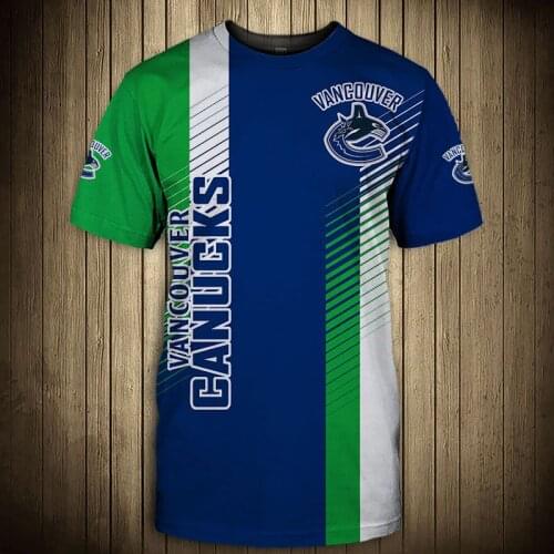Vancouver Fashion Casual Men Canucks t-shirt Striped Stitching Blue Cartoon Fish Print Cool Tops