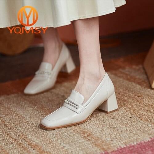YQMSY Fashion Womens Pumps Casual Square Heel Rivet Square Toe Pearl Slip-On Shoes Office Career Commute High Heels Shoes AS212