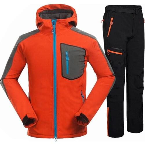 New 2021 Male Soft shell Jacket +Pants Waterproof Warm Mountain Camping Hiking Pants Outdoor Fleece Breathable Windbreaker Coat