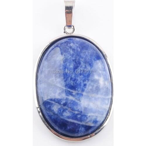 RONGZUAN Natural Blue veins Stone Pendant & Necklace Oval Flat Shape Bead Reiki Healing Pendulum Pendants women Jewelry TN3687