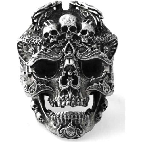 Megin D Silver Plated Punk Multi Skull Dragon Evil Vintage Rings for Men Women Couple Friends Gift Fashion Jewelry Bague Anel