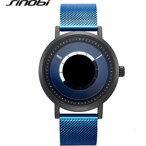SINOBI Unique Rotate Creative Watch Men Watch Steel Mesh Fashion Sport Mens Watch Casual Clock Reloj Hombre Relogio Masculino