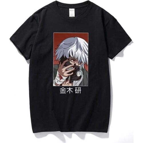 Tokyo Ghoul Ken Kaneki T Shirt for Men Harajuku Japanese Anime Clothes 100% Cotton short-sleeved T-shirt Euro Size