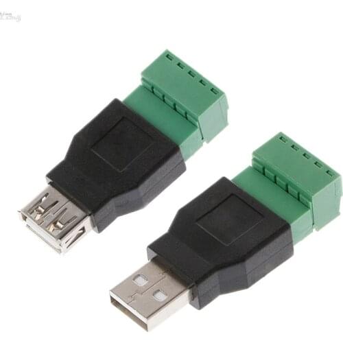 USB 2.0 Type A Male/Female to 5P Screw w/ Shield Terminal Plug Adapter Connector L29K