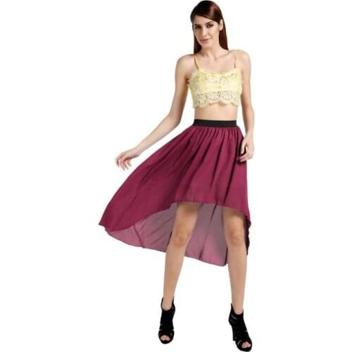 Promotion Womens Stretch Waist Irregular Chiffon Midi Skirt Woman Ladies Plus Size 3XS-8XL High Low Chiffon Dovetail Skirts