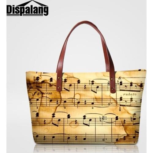 Dispalang Female Handbag Musical Note Printed Women Totes Bag Violin Shopper Top-handle Bags High Quality Girl Beach Bag Handbag