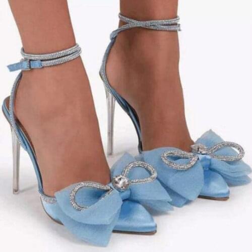 New Vogue Pumps High Heeled Woman Sandals Bling Bowknot Rhinestones Transparent Heels Wedding Bridesmaid Shoes for Female